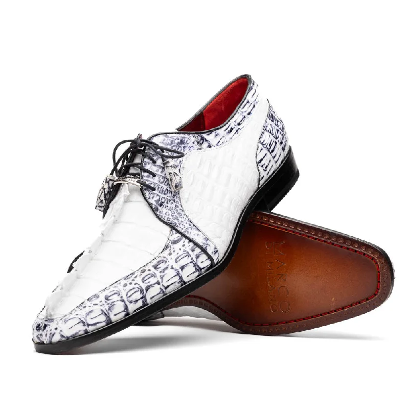 Marco Di Milano Caribe White / Newspaper Caiman Crocodile Tail Dress Shoes