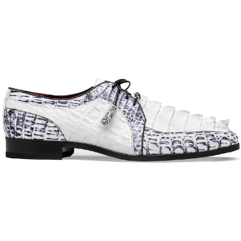 Marco Di Milano Caribe White / Newspaper Caiman Crocodile Tail Dress Shoes