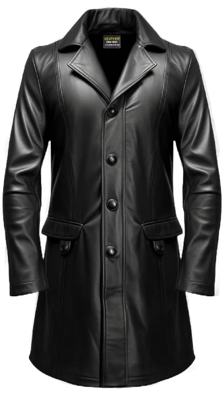 Men Leather Coat - Black Leather Coat for Men