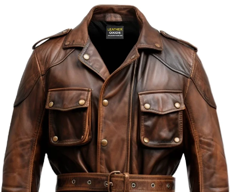 Men Military Style Vintage Leather Jacket