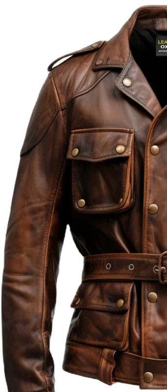 Men Military Style Vintage Leather Jacket