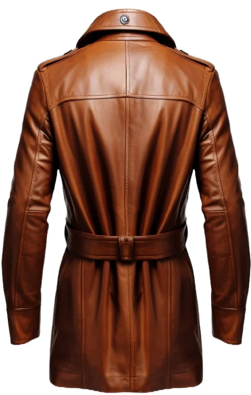 Men Vintage Tan Brown Leather Coat - Leather Long Coat