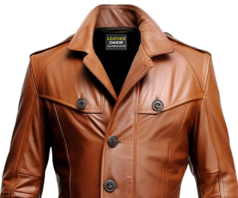 Tan Brown Leather Coat For Men