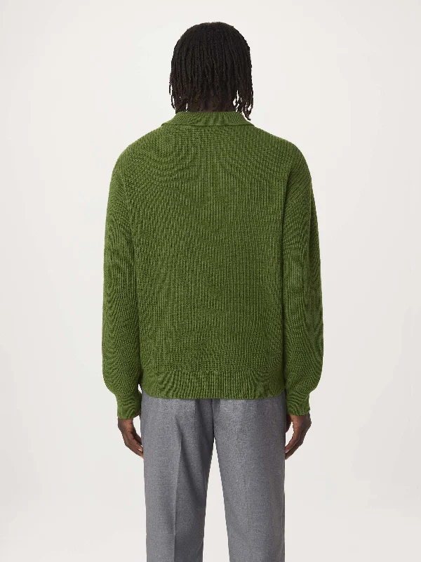 The Lambswool Johnny Collar Sweater in Green