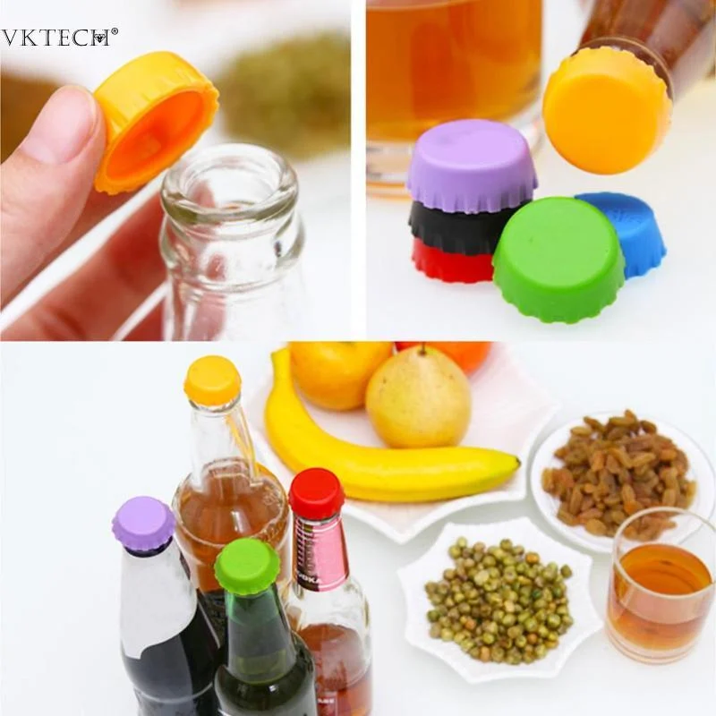 6Pcs/set Beer Bottle Cap Reuse Colorful Leak Free for Beer Beverage Wine Bottle Caps Sealer Stopper Cover Bar Kitchen Tools