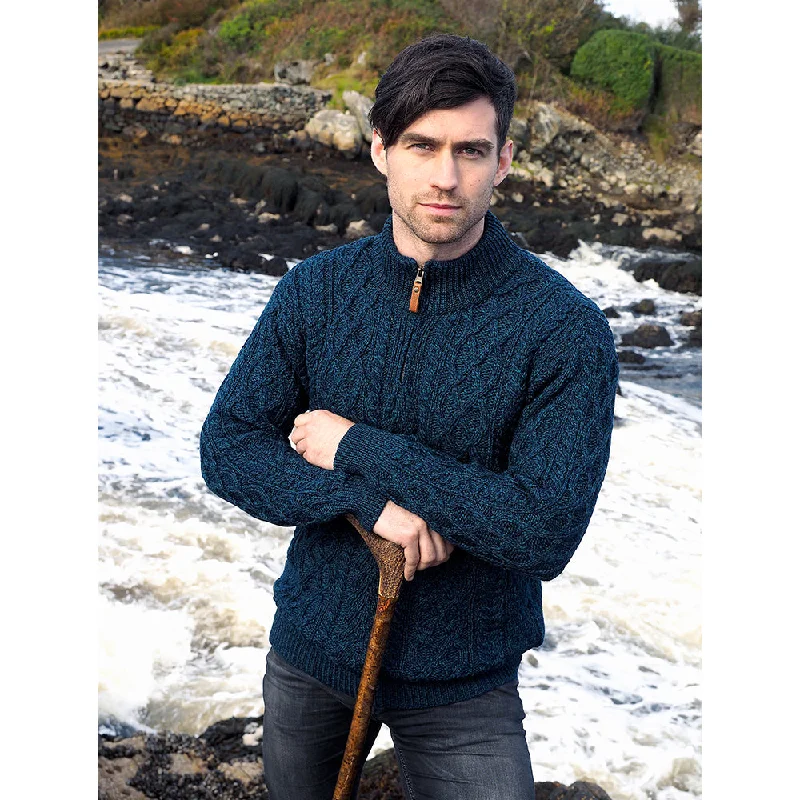 Men's Half Zip Aran Wool Sweater