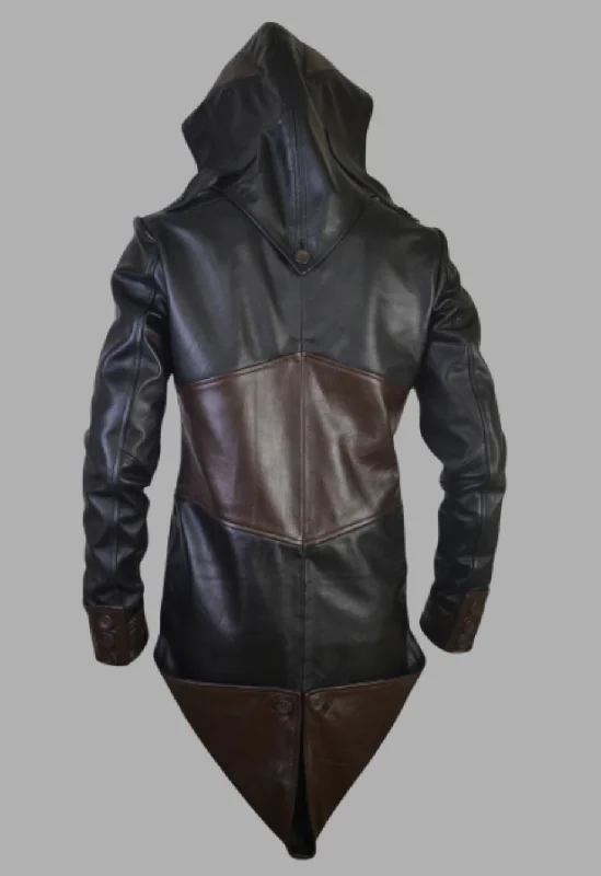 Mens Dorian Quilted Creed Removable Hoodie Black And Brown Leather Jacket