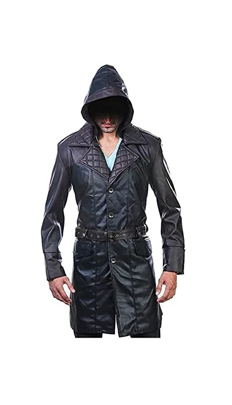 Mens Fashion Black Creed Hoodie Style Leather Jacob Coat