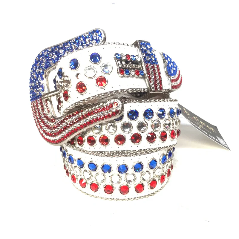 b.b. Simon American Flag White Fully Loaded Crystal Belt