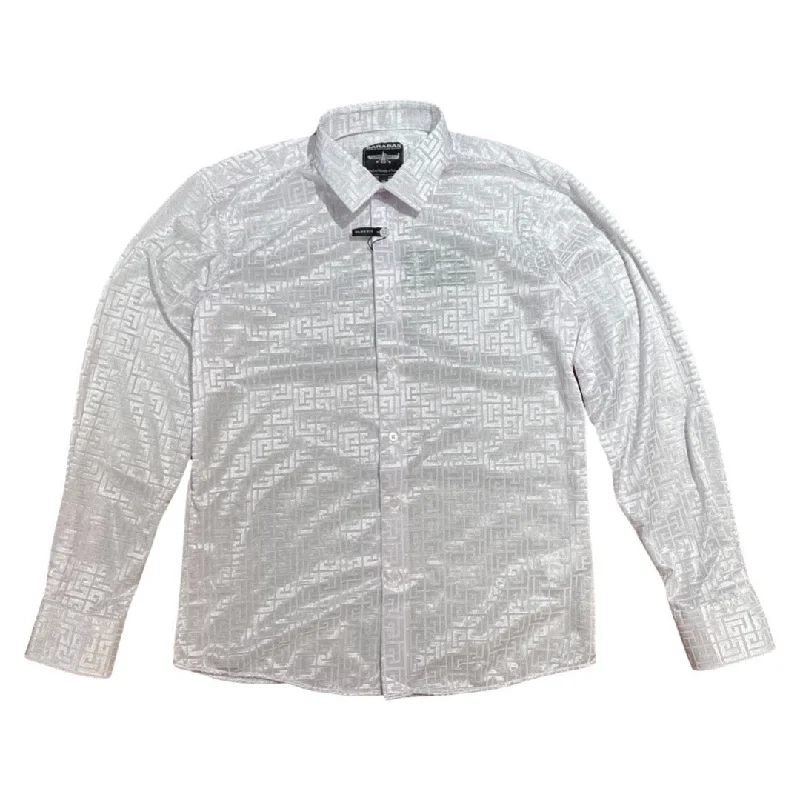 Barabas White Embroidered Greek Key Button Up Shirt