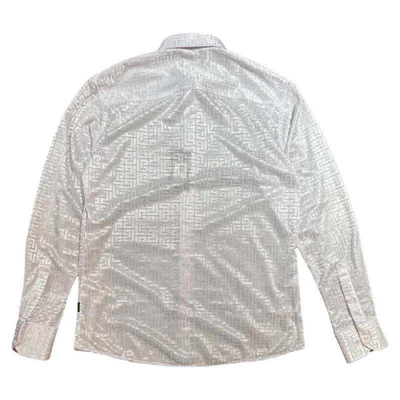 Barabas White Embroidered Greek Key Button Up Shirt