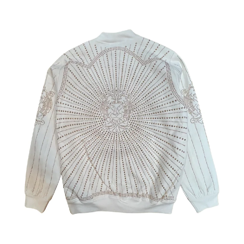 Barabas White Gold Studded Bomber Jacket