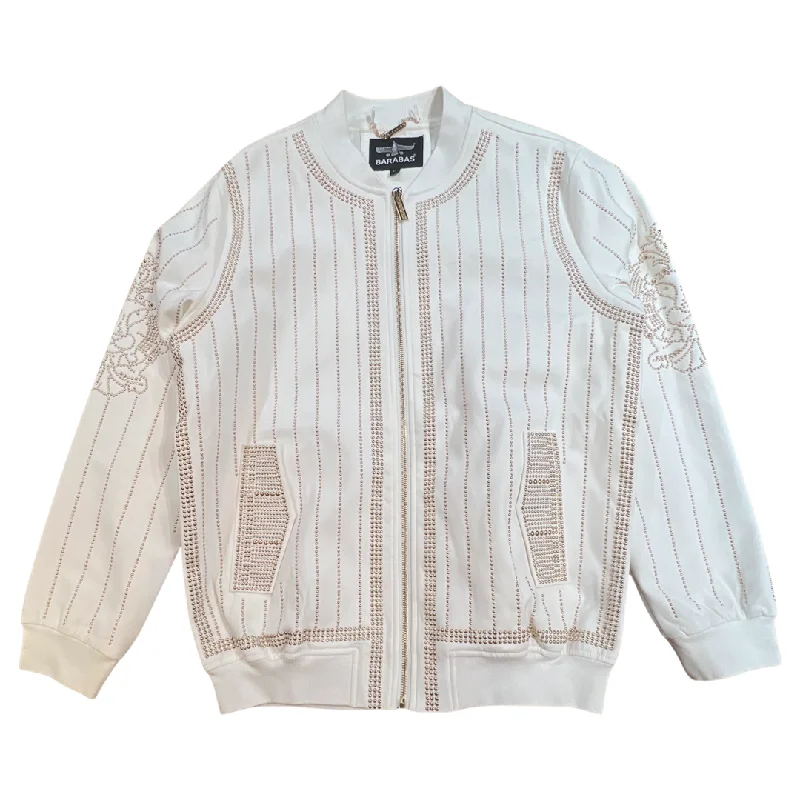 Barabas White Gold Studded Bomber Jacket