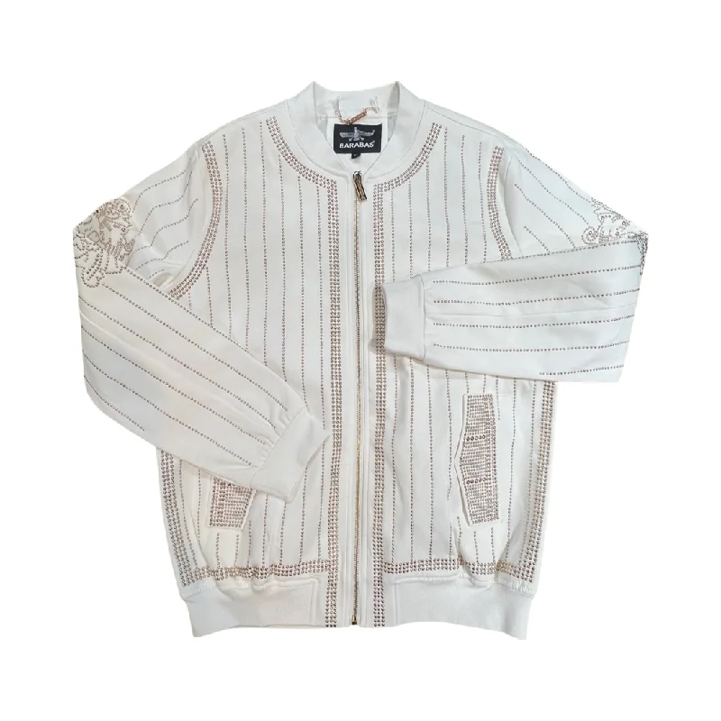 Barabas White Gold Studded Bomber Jacket