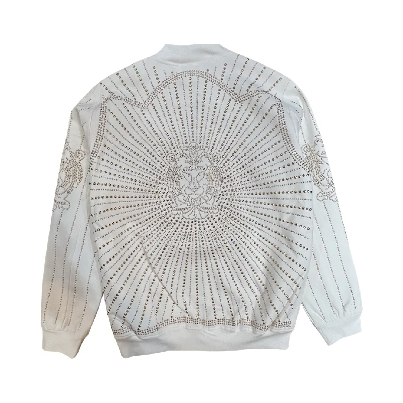 Barabas White Gold Studded Bomber Jacket