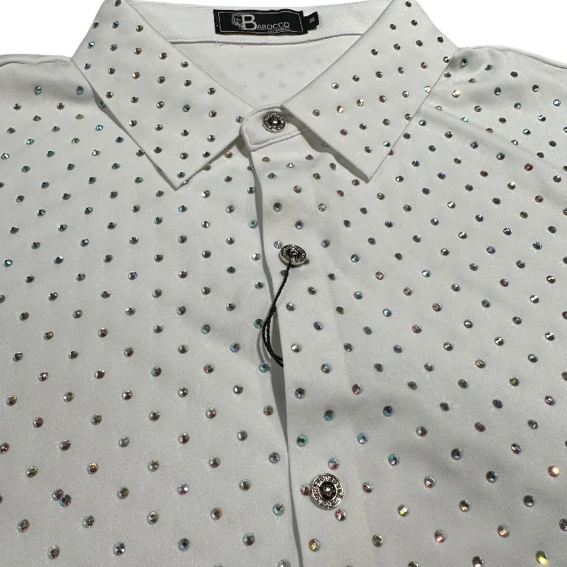 Barocco White Fully Loaded Iridescent Crystal Button Up Shirt