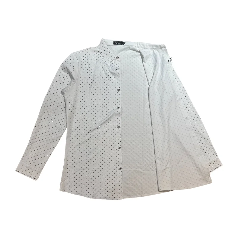 Barocco White Fully Loaded Iridescent Crystal Button Up Shirt