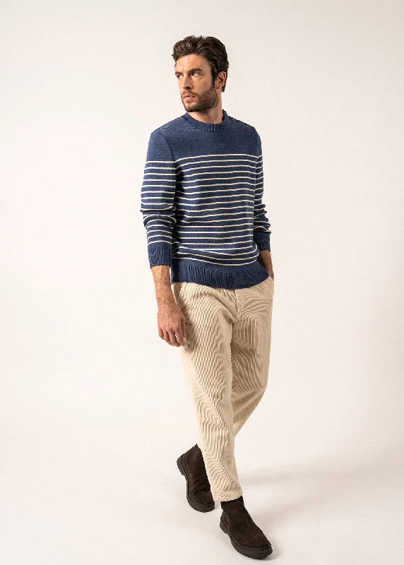 Binic striped sailor jumper - with contrasting elbow patches (JEAN/ECRU/MARINE)