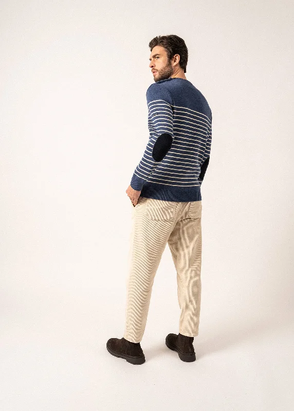 Binic striped sailor jumper - with contrasting elbow patches (JEAN/ECRU/MARINE)