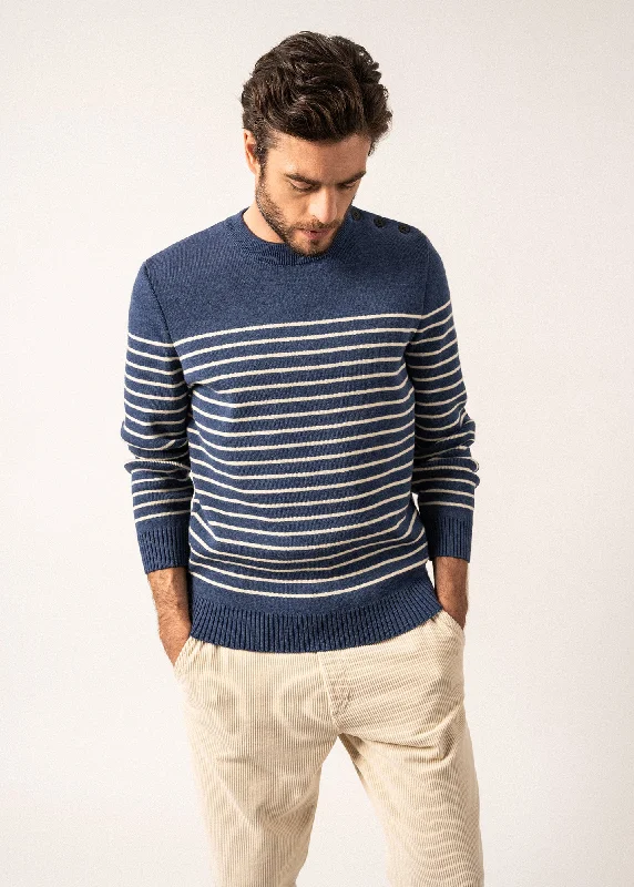 Binic striped sailor jumper - with contrasting elbow patches (JEAN/ECRU/MARINE)