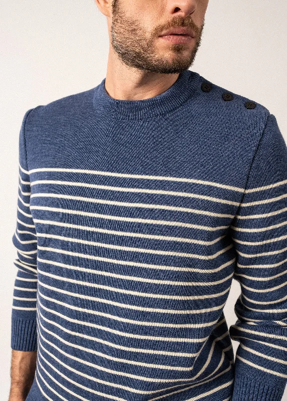 Binic striped sailor jumper - with contrasting elbow patches (JEAN/ECRU/MARINE)