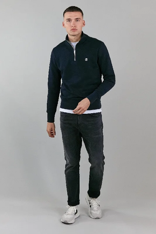 Funnel Neck Organic Cotton Half Zip Sweatshirt | Black