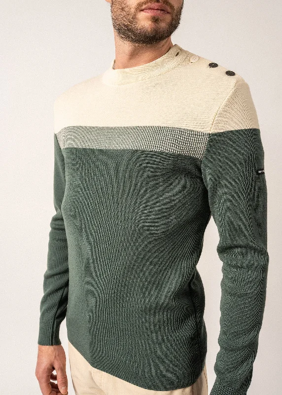 Bretagne sailor jumper - slim fit, in pure new wool (VEGETAL/ECRU)