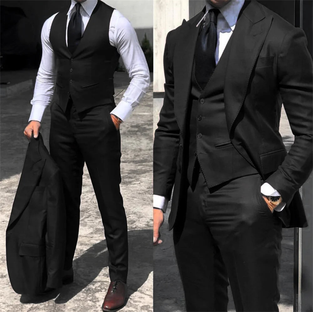 Men Suit Tuxedo Peak Groomsmen Wedding Suits Set Fashion Men Business Blazer