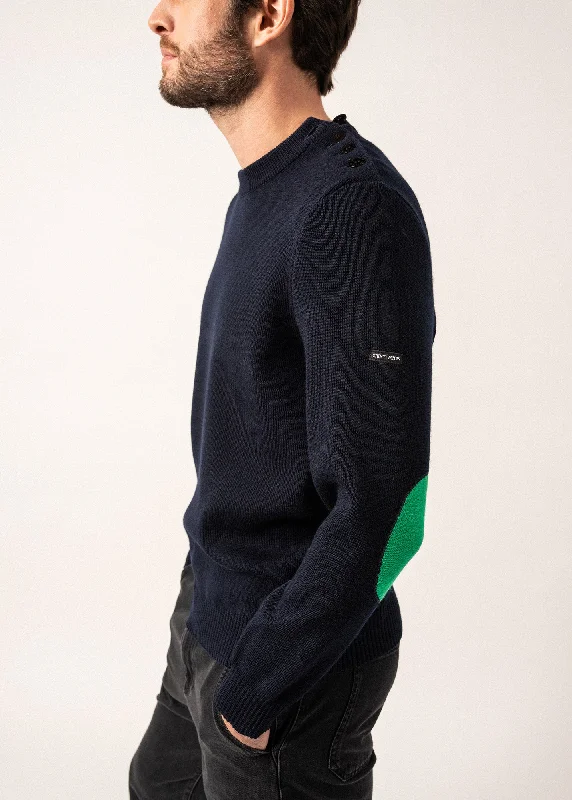 Cancale plain sailor jumper - with contrasting elbow patches (MARINE/TREFLE)