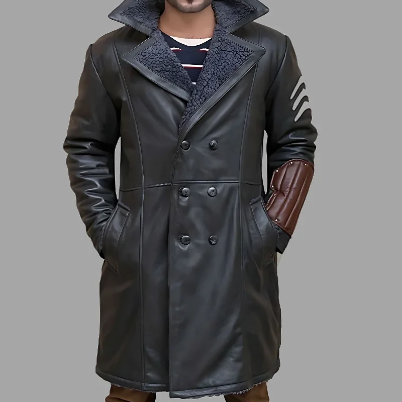 Fur Shearling Courtney Black Squad Captain Leather Coat