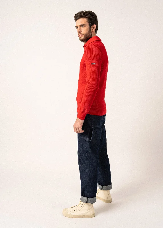 Cotentin trucker-style neck jumper - in pure new wool (ROUGE)