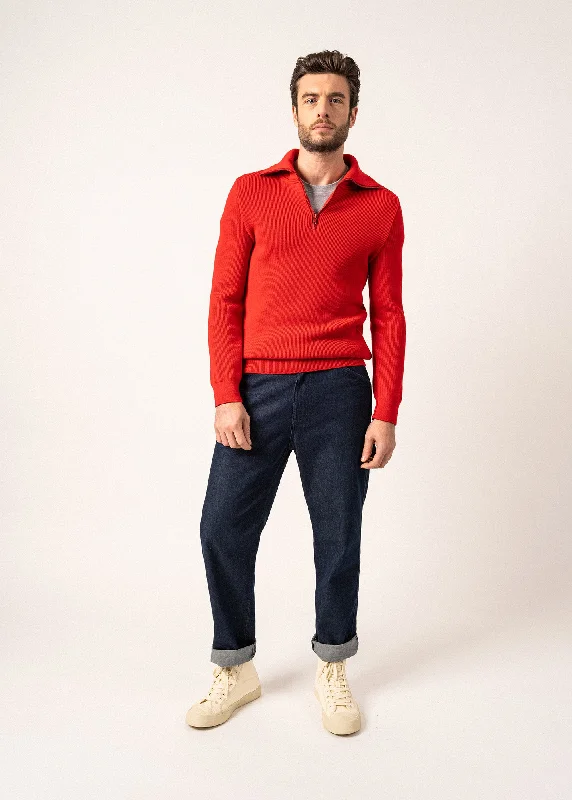 Cotentin trucker-style neck jumper - in pure new wool (ROUGE)