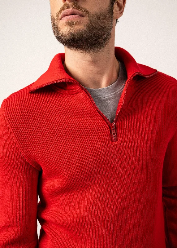 Cotentin trucker-style neck jumper - in pure new wool (ROUGE)