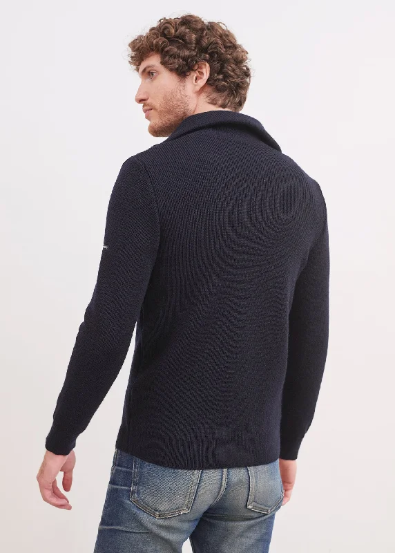 Cotentin trucker-style neck jumper - in pure new wool (NAVY)