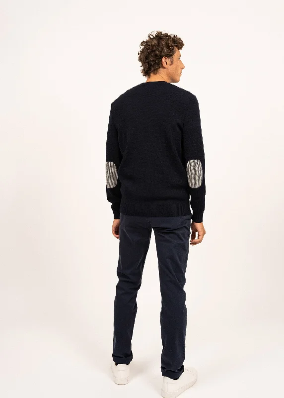 Dinan sailor jumper - with jacquard elbow patches, in pure new wool (MARINE)