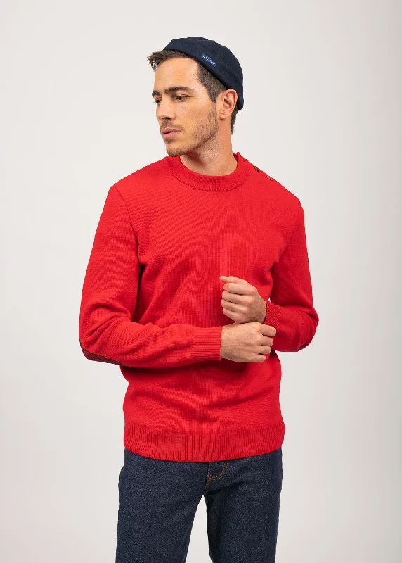 Dinan sailor jumper - with jacquard elbow patches, in pure new wool (ROUGE)