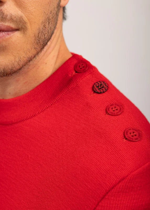 Dinan sailor jumper - with jacquard elbow patches, in pure new wool (ROUGE)