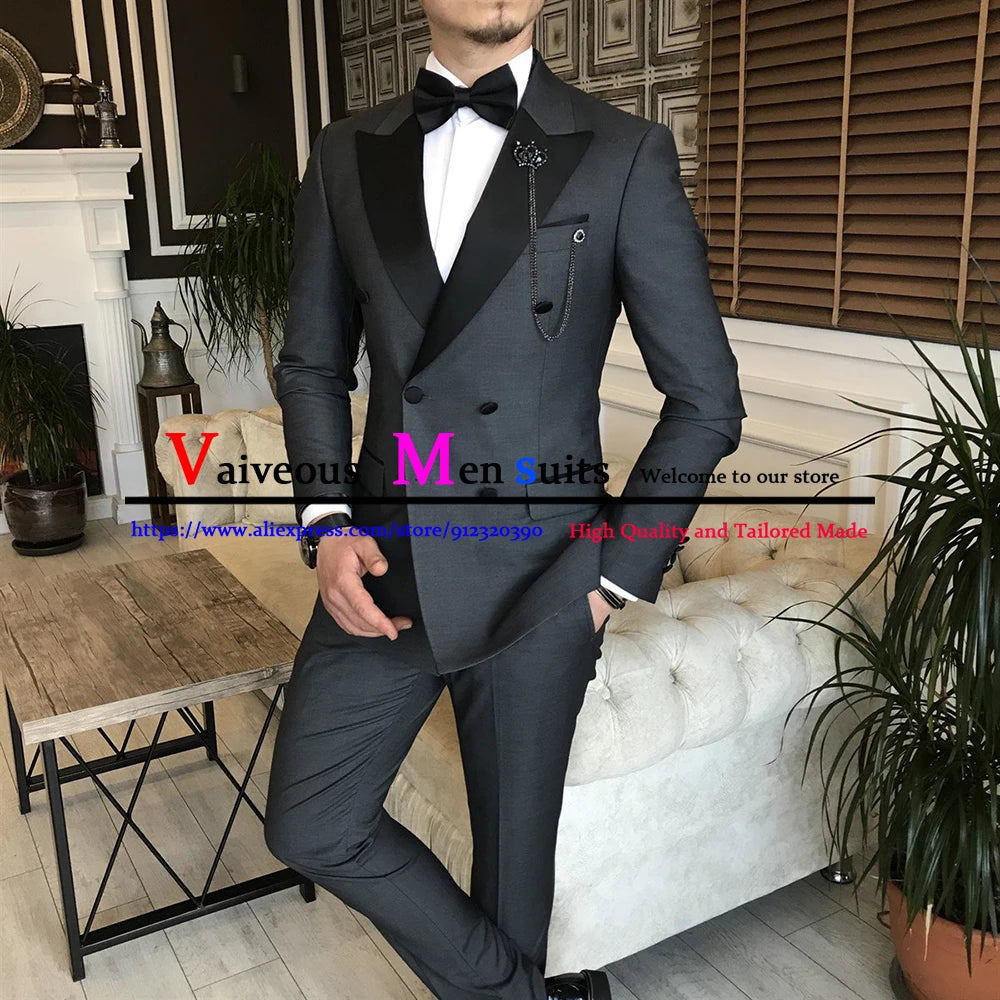 Men's Suits Groom Dark Navy Blue Tuxedo For Wedding Party