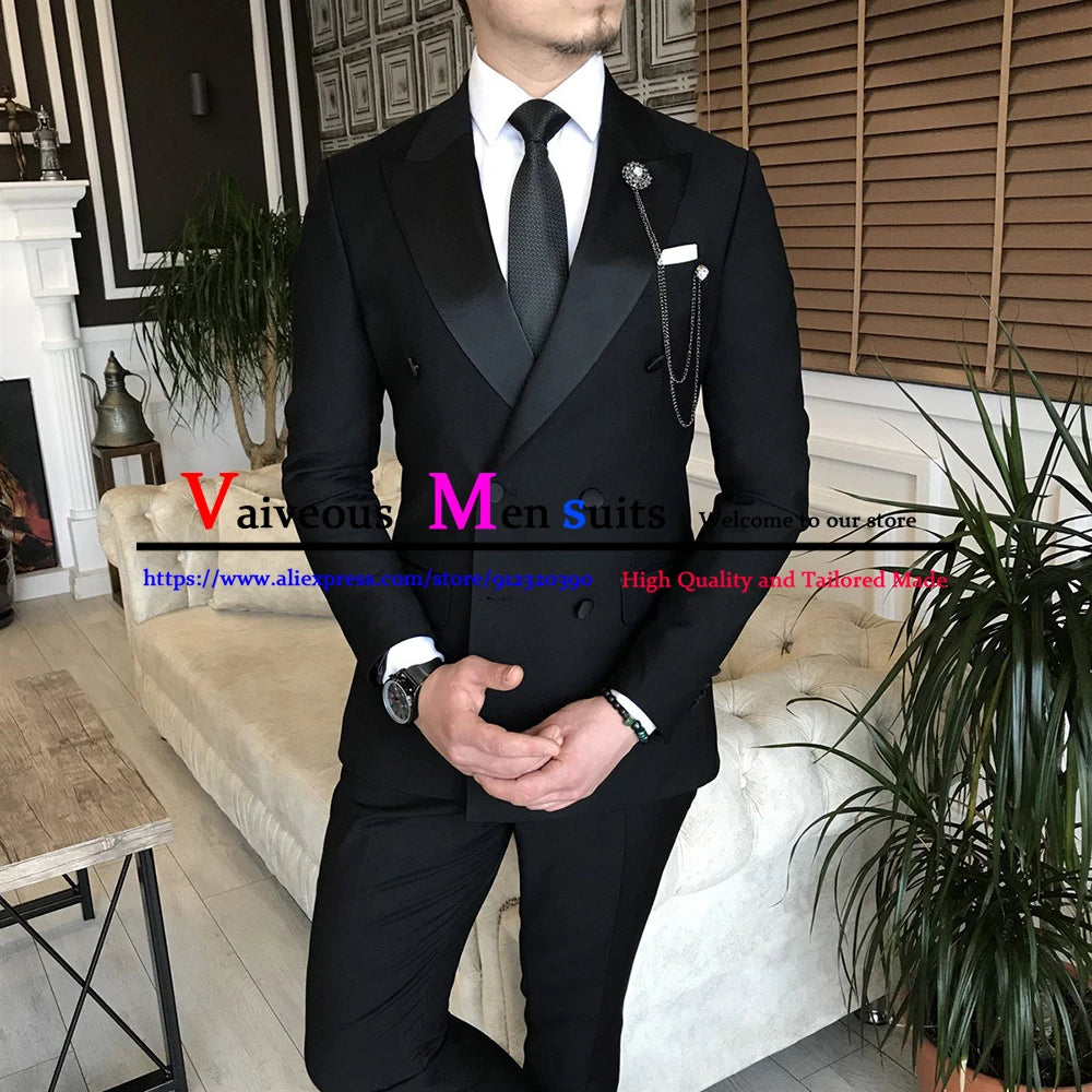 Men's Suits Groom Dark Navy Blue Tuxedo For Wedding Party