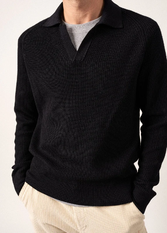 Fribourg Polo-collar Jumper - in wool (NAVY)