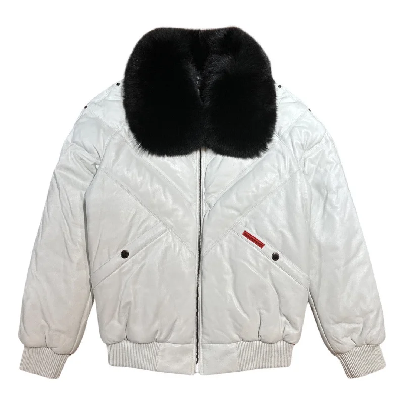 Goose Country White Lambskin Fox Fur Puffer Jacket