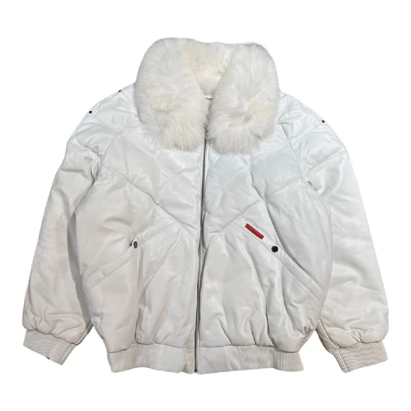 Goose Country White Lambskin Fox Fur Puffer Jacket