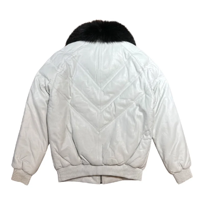 Goose Country White Lambskin Fox Fur Puffer Jacket