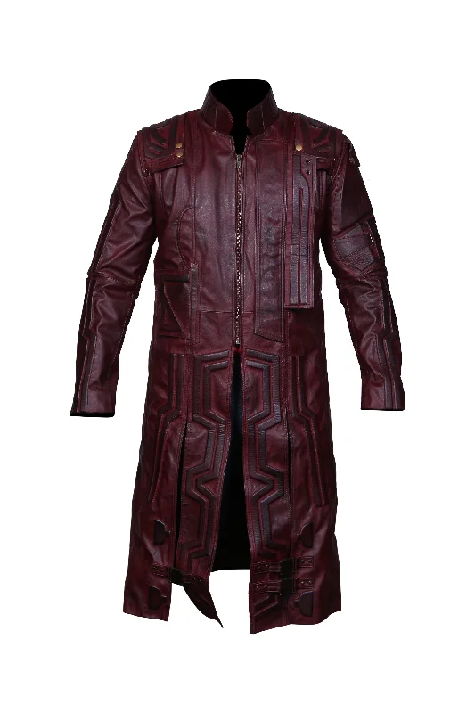 Men's New American Trench Maroon Leather Coat