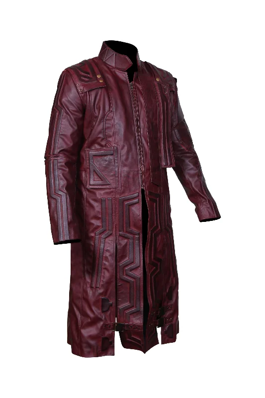 Men's New American Trench Maroon Leather Coat