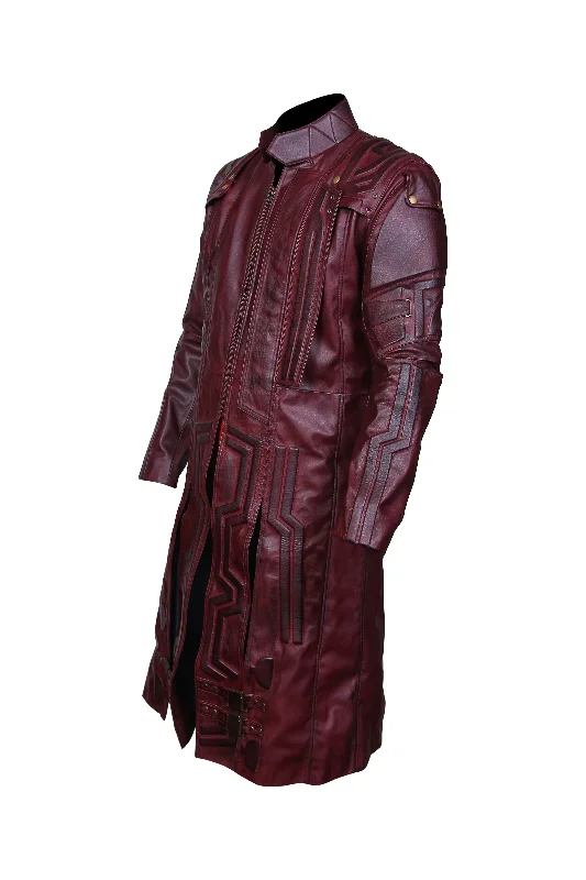 Men's New American Trench Maroon Leather Coat