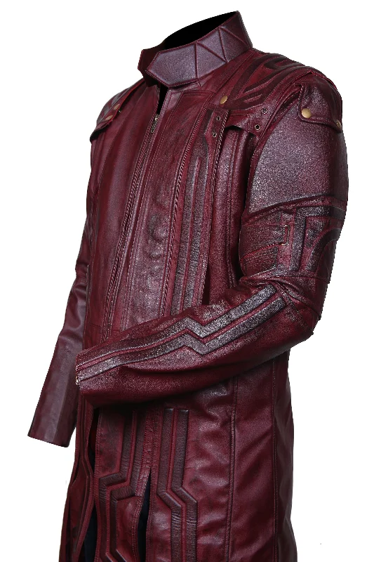 Men's New American Trench Maroon Leather Coat