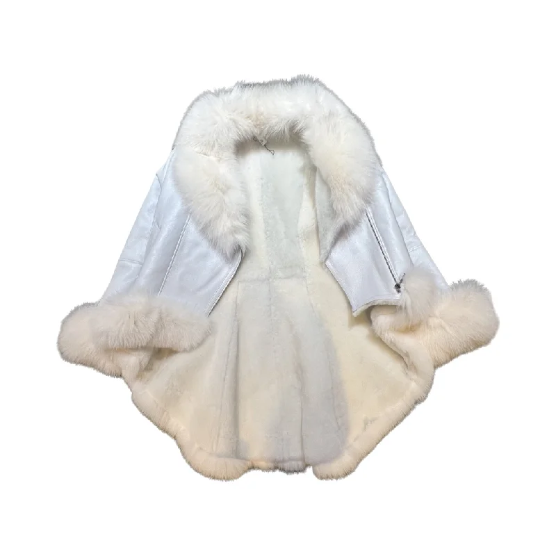 Kashani Ladies White Fox Cropped Long Trench Shearling Coat