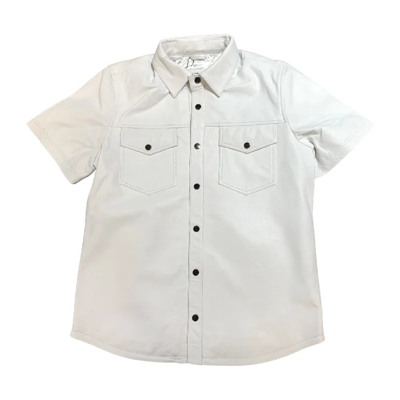 Kashani Men's White Lambskin Button-Up Short Sleeve Shirt