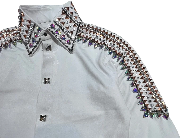 Kashani White Royal Hyper Crystal Button-Up Zip Shirt